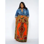 Factory Price Plus Size Female African Dashiki Maxi Skirt With Pockets And Waist Bow Sash
