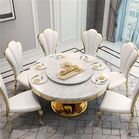 Factory price wholesale dining room furniture dining table set 6 marble top dining table set