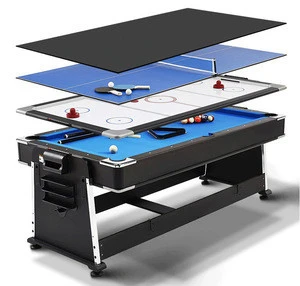 Factory Wholesale 4 in 1 7FT Multi Function Table Pool Billiard Table, Air Hockey, Table Tennis with Dinning Top