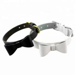 Factory Wholesales Luxury Gold Buckle Fashion Bow Tie Studded Genuine Leather Firm Pet Dog Collar for Dog