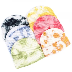 fashion good quality unisex winter outdoor soft tye dye acrylic warm knit beanie cap for women stylish