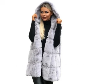 Fashion Pure Color Hooded Winter Cardigan Faux Fur Vest Coat women hoodie fur coat vest wholesale