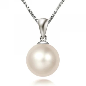 Fashion S925 Sterling Silver Round Pearl Necklace Jewelry Retro Ethnic Style Natural White Black Pearl Pendant Necklace