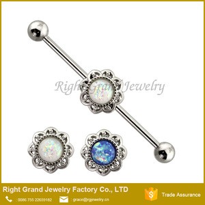 Free Sample Body Piercing Jewelry 14G White Blue Opal Flower Industrial Barbell Piercing Jewelry