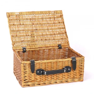 Free Sample Cheap Handicraft Custom Wood Willow Wicker Picnic Basket For 4