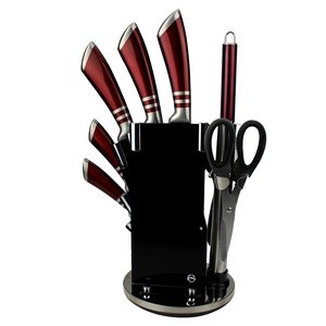 FX-GH112 High quality stainless steel handle acrylic stand 9pcs kitchen knife set
