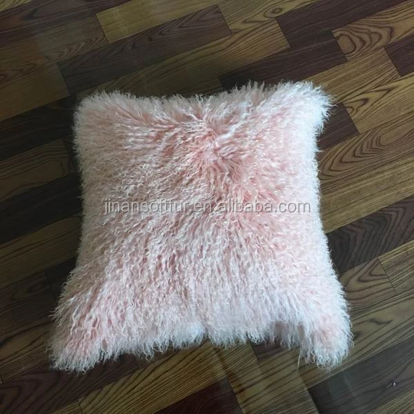 Genuine tibetan mongolian sheepskin furry fur pillow for room