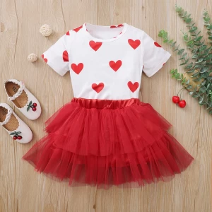 Girls Cute Valentine&#x27;s Day Kids Skirt Clothes Infant Baby Clothing Set