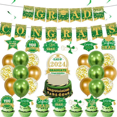 Gold and Green 2024 New Year Graduation Party Supplies New Year Banner Decoration For  Graduations Grade Decorations Set