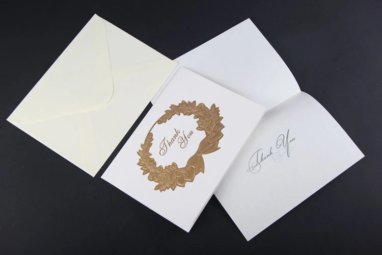 Gold and silver embossed logo paper greeting card with envelope