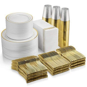 Gold Trim and White Elegant Plastic Plates for Parties and Wedding