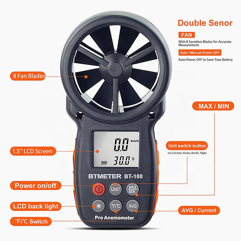 Buy Hand Held Wind Speed Meter Bt 100 Digital Anemometer For Measuring ...