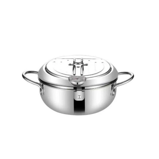 high quality cookware Japanese tempura deep pot stainless steel fryer pot with cover temperature control