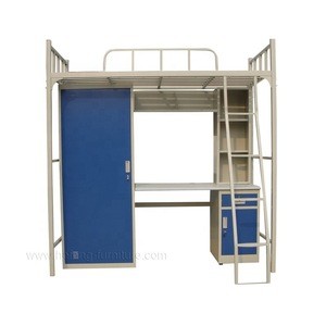 High quality dormitory furniture metal bunk bed with desk for sale