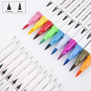 High Quality Double Head Assorted Colors Diy Fineliner Brush Pen Set Dual Tip Marker Pens