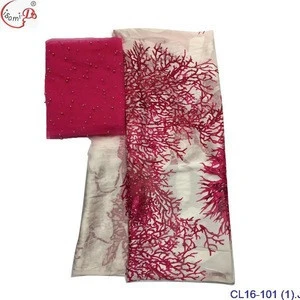 High quality silk fabric for lady dress embroidered george silk fabric African metallic silk fabric 114cm/8mm 5yards