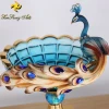 Home decorative resin peacock crafts blue glass bowl with resin stand