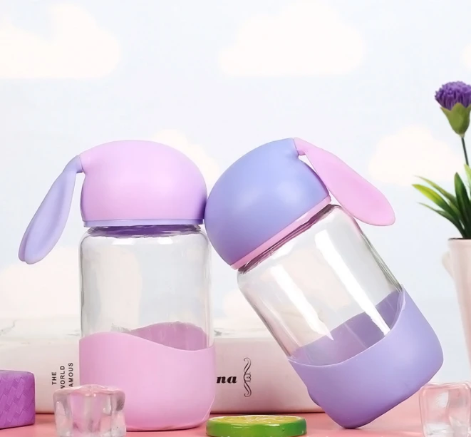 hot cute rabbit ear rope portable glass hot water bottle for girls hand warmer
