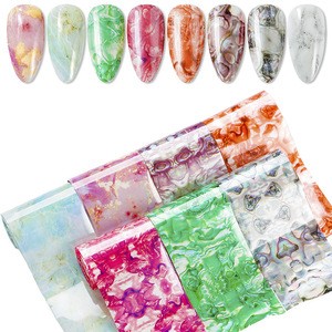 Hot sales nail designer transfer foil marble foil art nails jars with 8 colors  marble sticker for nail art designs