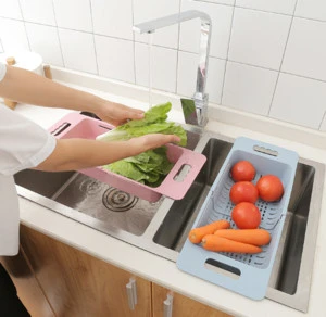Household kitchen for washing fruits and vegetables, retractable drain basket for dishes and chopsticks, adjustable retractable