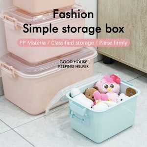 household plastic clothes food storage boxes stackable with handle