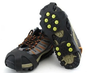 Ice &amp; Snow Grips Over Shoe/Boot Traction Cleat Rubber Spikes Anti Slip 10-Stud Crampons Slip-on Stretch Footwear S/M/L/X-L