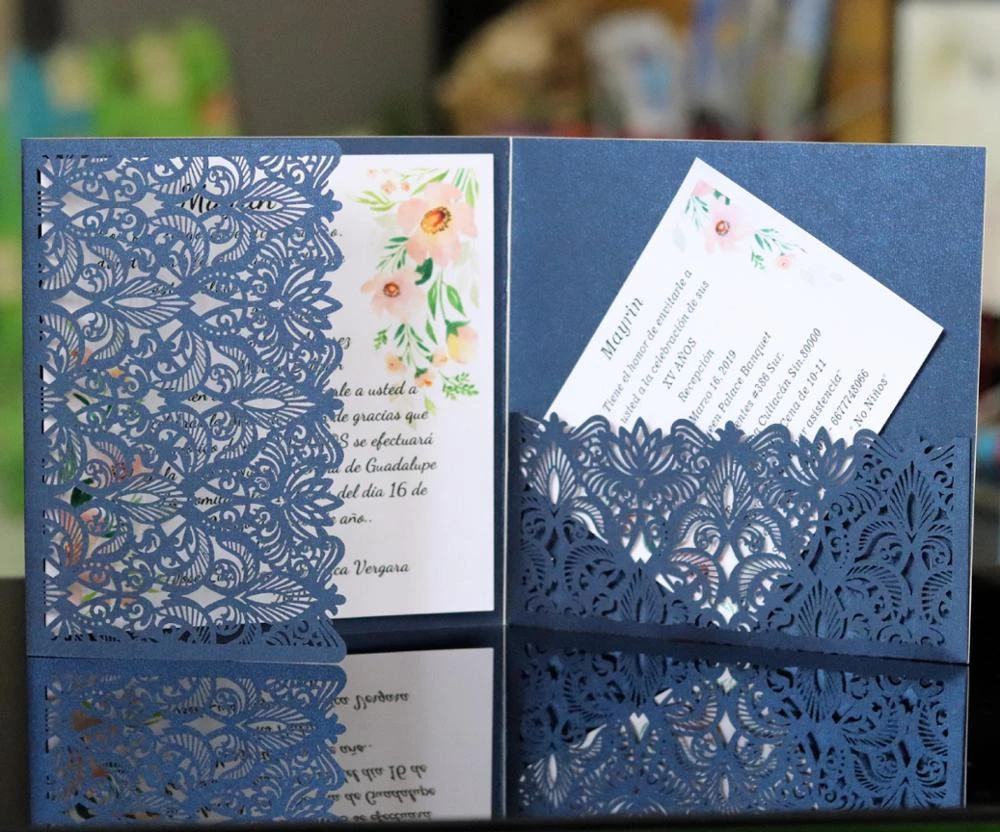 Invitation card wedding blue cut out wedding invitation card
