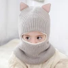 Ivy40249A Pom pom design fleece lined scarf ear flap hood skull integrated bib face windproof cute wool hat