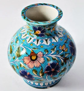 Jaipur handmade designer ceramic blue pottery vase