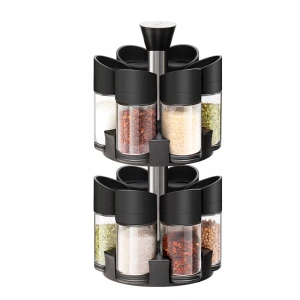 Kitchen Glass Seasoning Bottle Pepper Salt Shaker Spice Container Spice Jar With Rotatable Rack