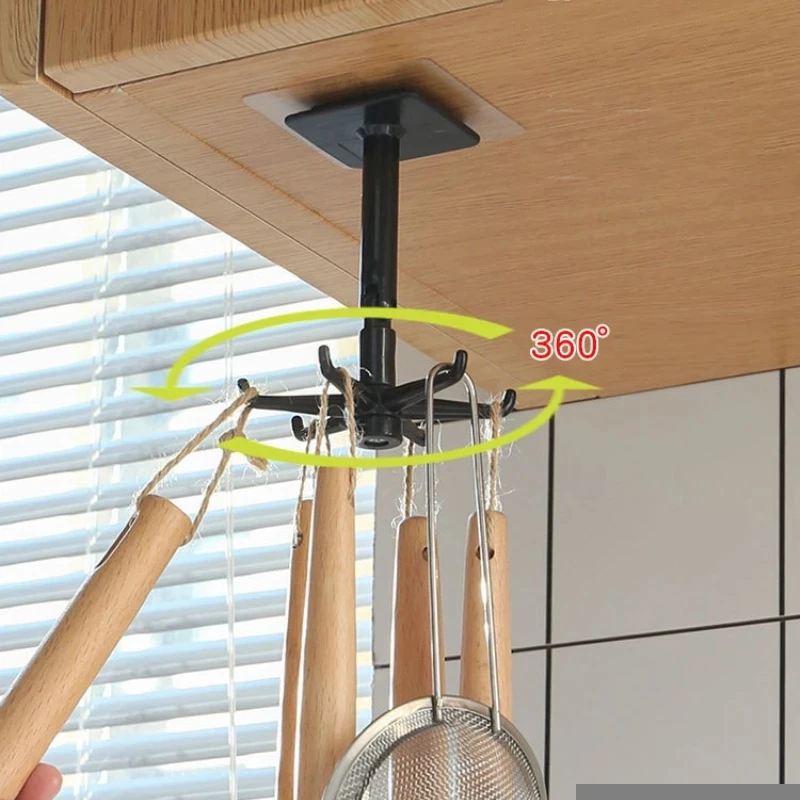 Kitchen Wall-mounted Utensils Creative Spatula Spoon Organizer Rotary Bathroom Kitchenware Tools Rotating Storage Rack Hook