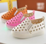 led light kids shoes fashion hollow out kids led shoes summer kids leather shoes