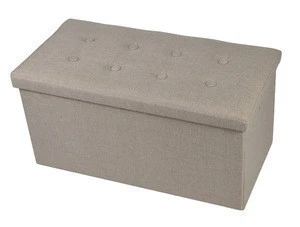 linen fabric long with buttons folding storage seat box/seat stool