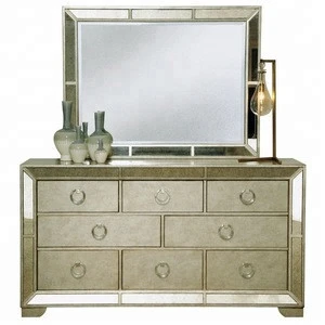 Luxury cheap price mirrored furniture bedroom set bed nightstand matching set upholstered