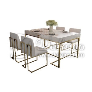 Luxury Modern Restaurant Furniture Rectangular Tempering Glass Top Stainless Steel Leg Dining Table Set