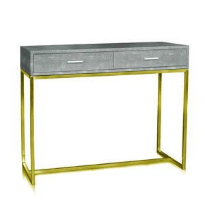 Luxury shagreen faux leather console table with stainless steel stand in KD