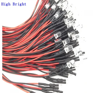 machine Blinking led Round top 3mm Diffused led diode with cable 3V 6V 12V 24V 220V