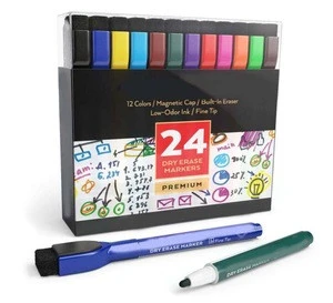 Magnetic Dry Erase Markers with Eraser Assorted Colors Bulk Pack of 24 Fine Tip Low-Odor Ink Whiteboard Pens Perfect For School