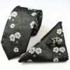 Mans Tie Floral Silk Jacquard Necktie Hanky Cufflinks Tie Set for Men Wedding Party