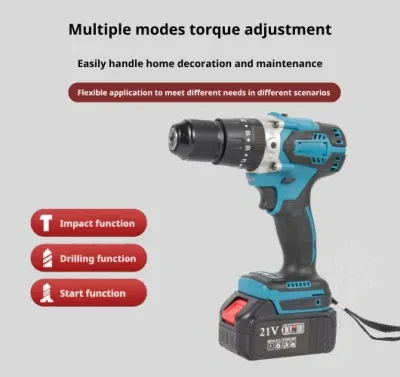 Manufacturer 13mm 21V Cordless Brushless Rechargeable Electric Impact Drill Power Tools