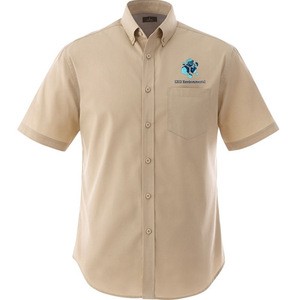 Men Short Sleeve Button Up Poly Spandex Office Corporate Uniform Shirt