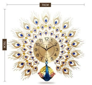 Metal Beautiful Home Decoration  Peacock Clocks Large Watch Wall Clock