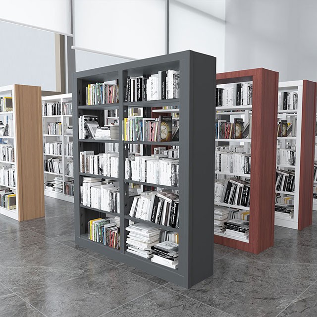 Metal double column bookshelf for library modern tree shaped bookshelf