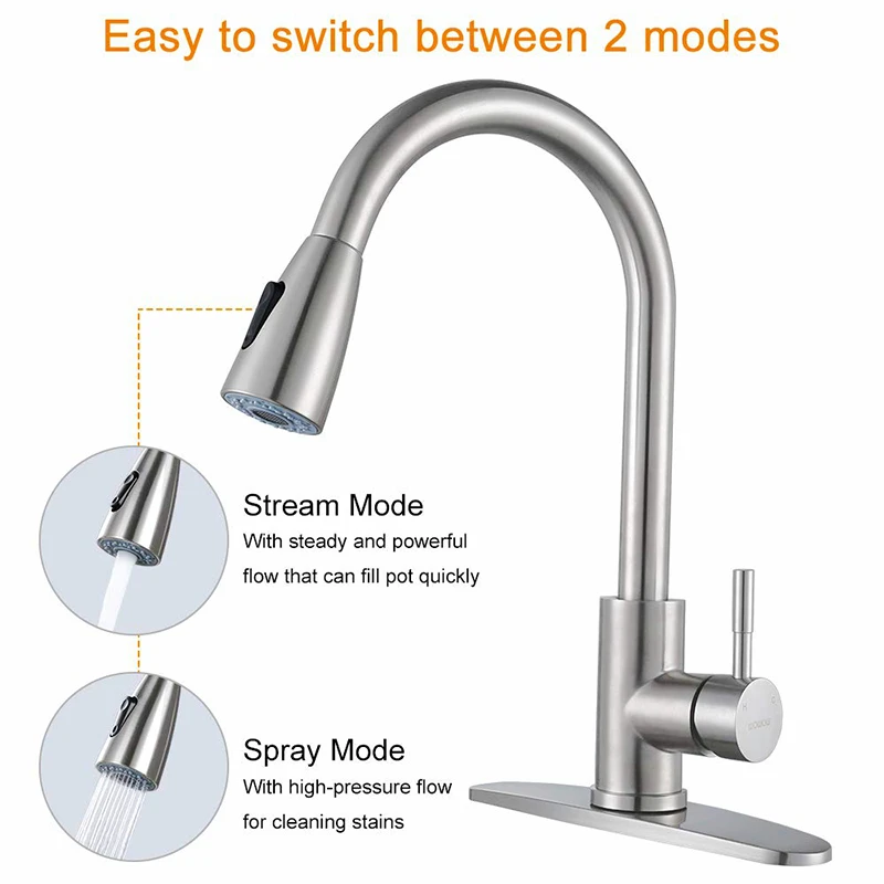 Modern 304 Stainless Steel Pull Out Pull Down kitchen Faucet