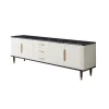 Modern luxury TV table living room furniture  marble tabletop leather cover stainless steel TV stand with storage cabinets