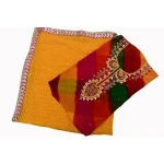 Multi Lahariya Handwork Kurti Fabric With Black Heavy Dupatta and Santoon Fabric
