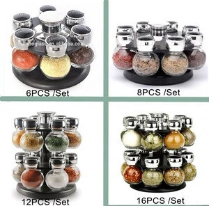 Multipurpose 12pcs Revolving Glass Spice Jar Rack Storage Organizer