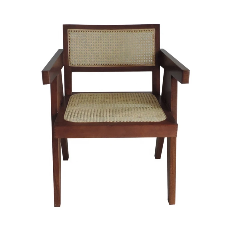 Natural or Black Finished V Leg  Office Wood Rattan Cane Chair