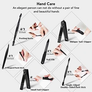 new 18 pieces pure black cool stainless steel nail tools manicure pedicure set nail clipper set