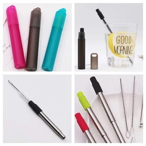 New arrival 304 SS telescopic straw keychain with case drinking metal tubes for barware